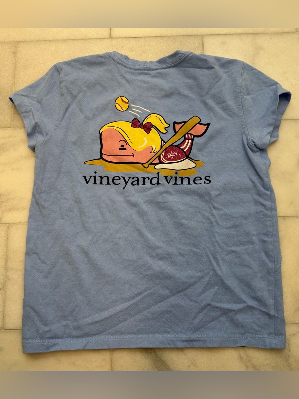 Vineyard Vines Baby Blue Logo Tee with White Print